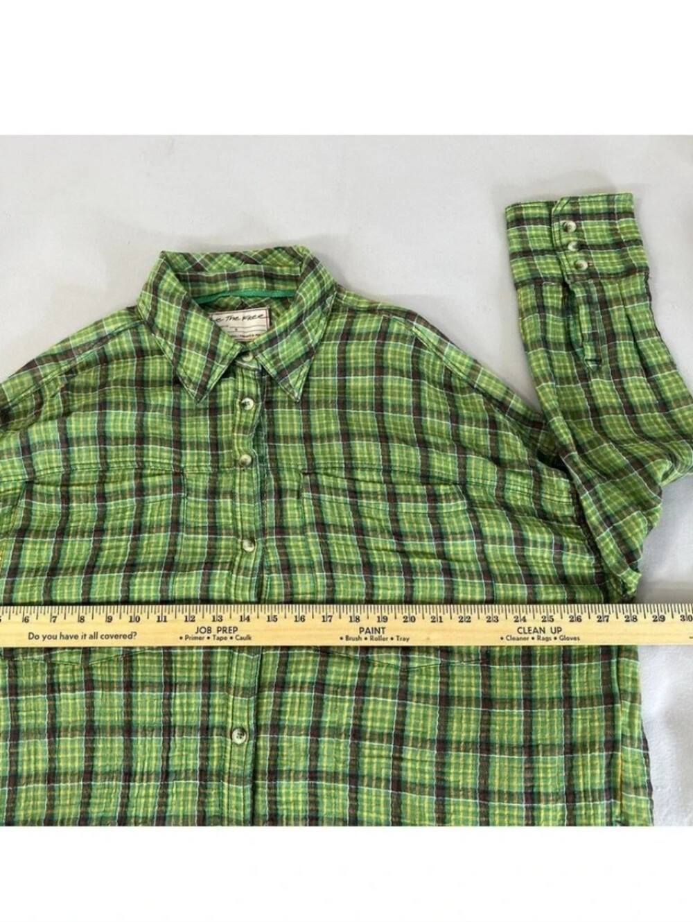 Free People NWOT Cardiff Plaid Top in Green Combo sz SML - Picture 7 of 10